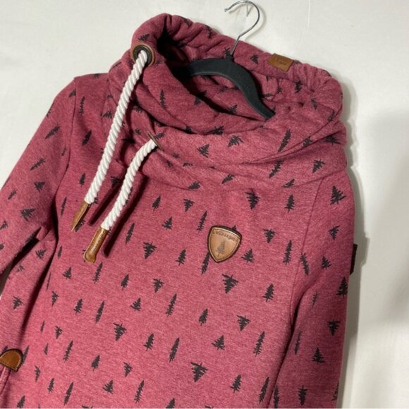Wanakome Burgundy Cowl Neck Hoodie W Tree Print XS - Picture 10 of 16
